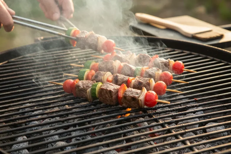 Distribuição correta do carvão em brasa para assar espetinhos