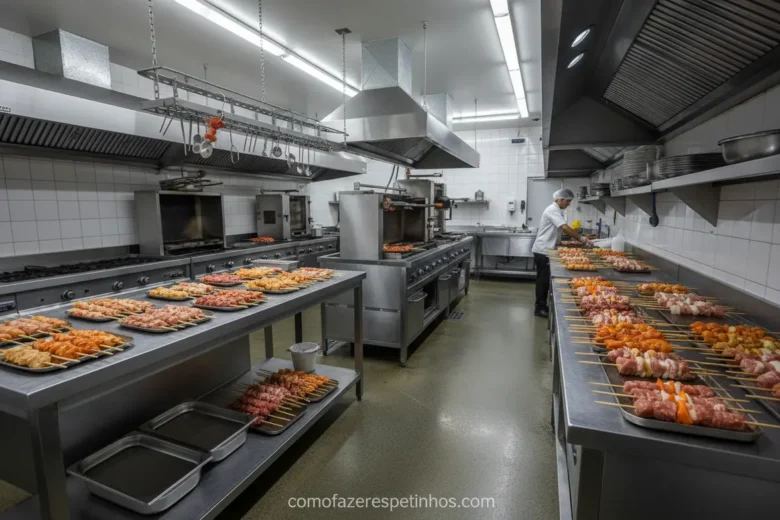 Cozinha de espetaria profissional e bem equipada.