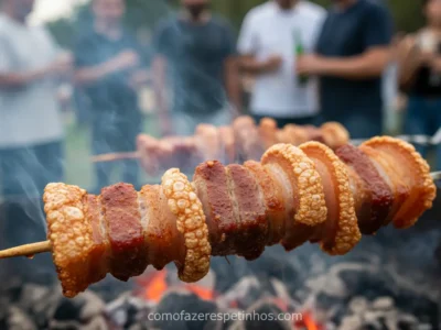 Espetinho de Panceta Crocante! O Segredo do Torresmo Perfeito na Brasa