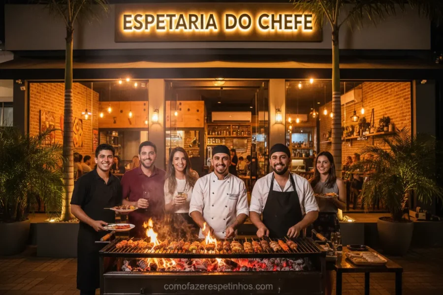 fachada espetaria noite > Como Fazer Espetinho