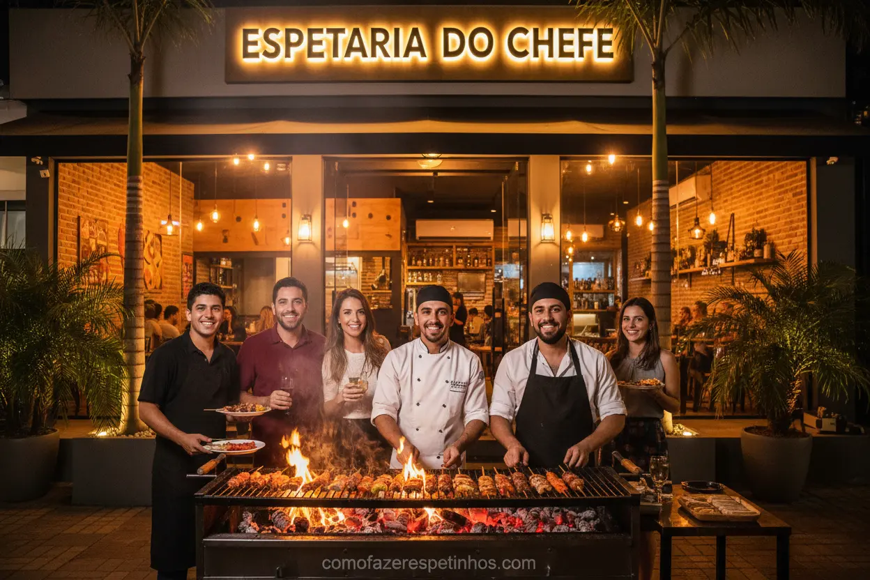 fachada espetaria noite > Como Fazer Espetinho