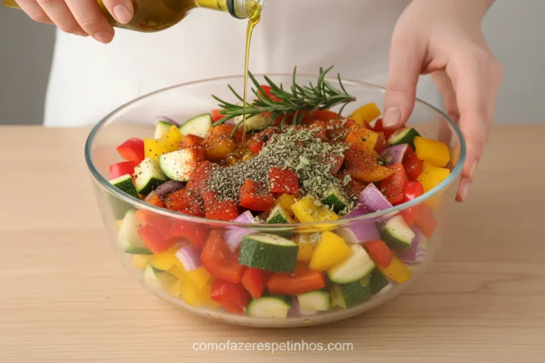 Temperando legumes para espetinho de airfryer