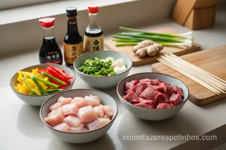Espetinho Japonês de Dar Água na Boca! Receitas e Dicas Imperdíveis 2 Ingredientes essenciais para preparar espetinho japonês