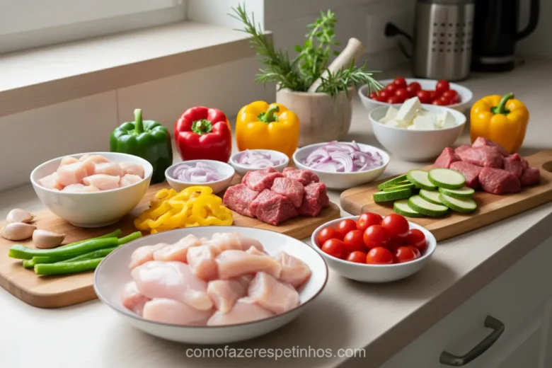Espetinhos Low-Carb: Sabor e Saúde em Cada Mordida! 2 Ingredientes essenciais permitidos para espetinhos low-carb.