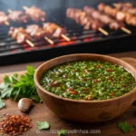 Molho chimichurri caseiro fresco em tigela de madeira