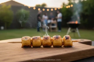 Espetinho de banana na churrasqueira caramelizado