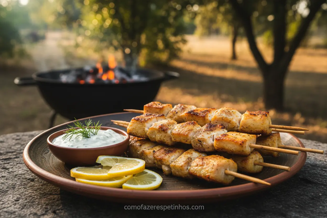 Espetinhos de Peixe com Molho Tártaro Espetinhos de peixe com molho tártaro caseiro