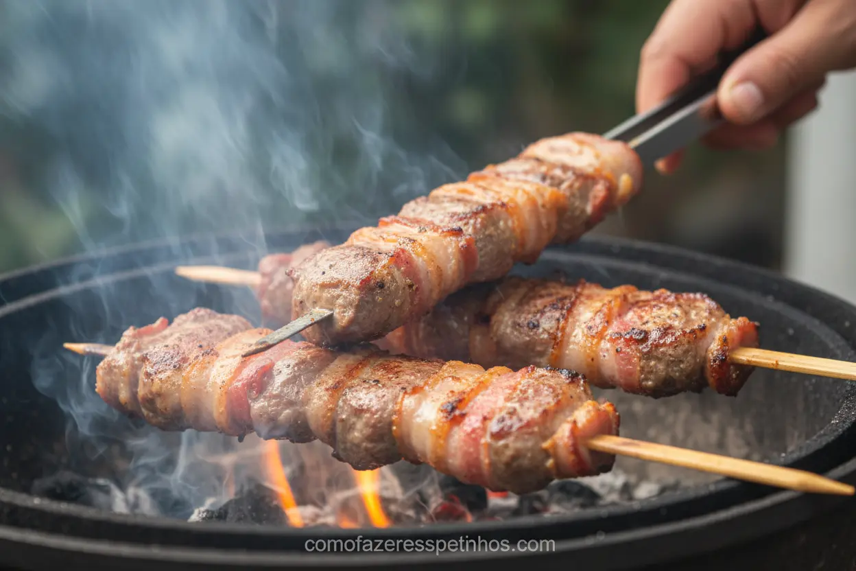Receita de espetinho de medalhão (carne com bacon) na churrasqueira