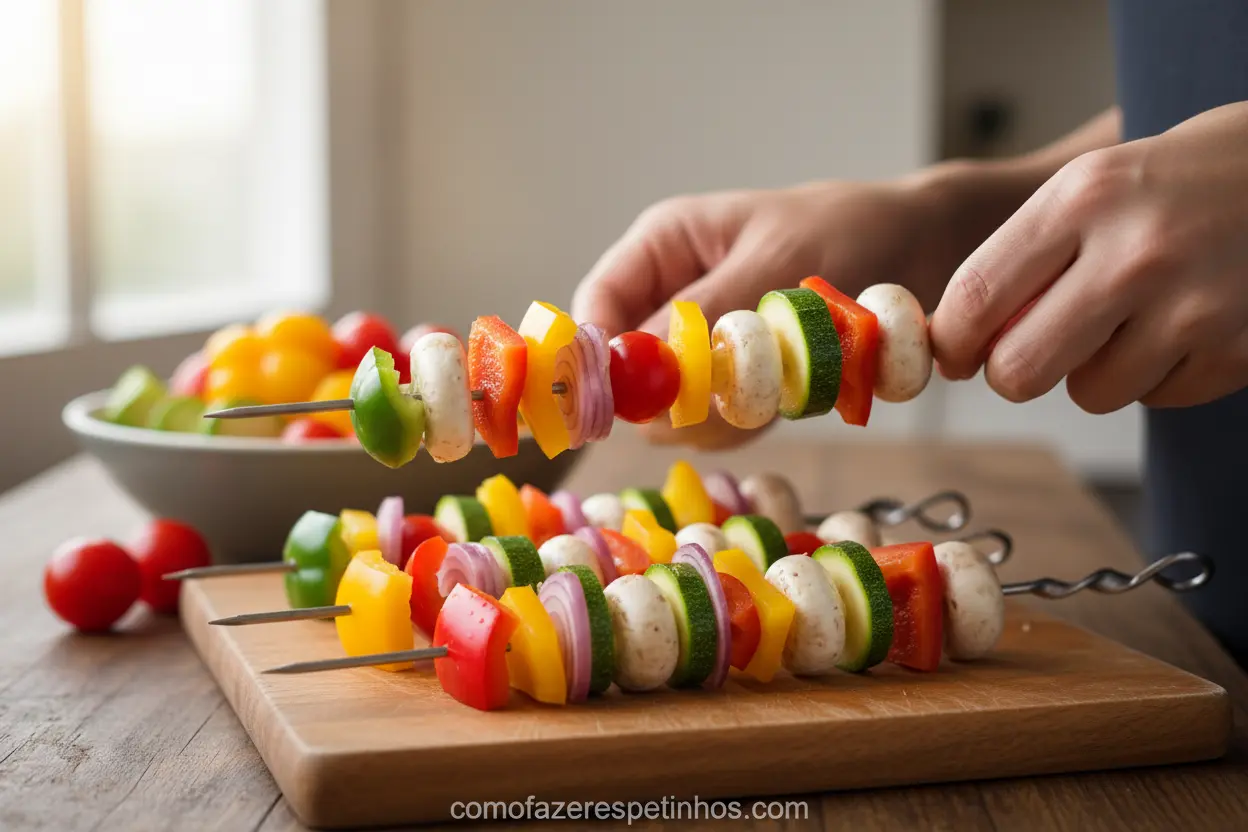 Legumes frescos para espetinhos vegetarianos