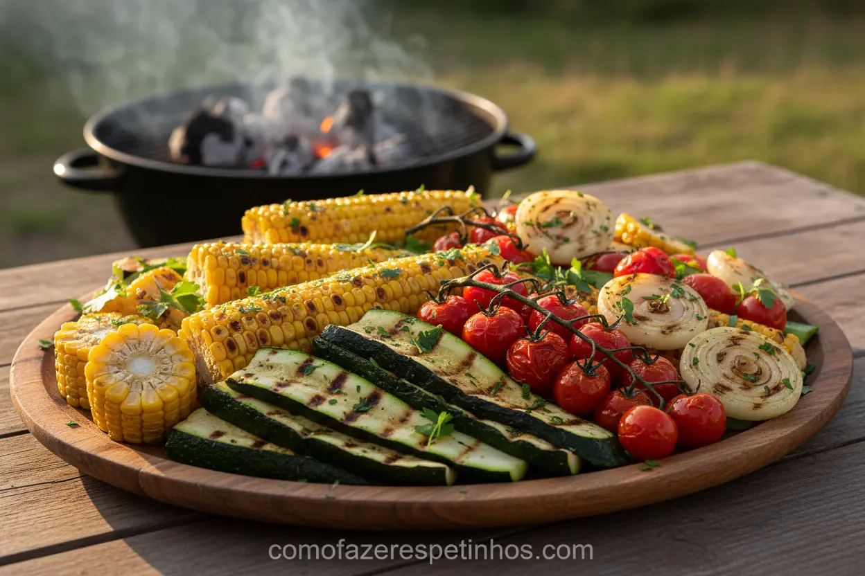 Milho e abobrinha grelhados para espetinho