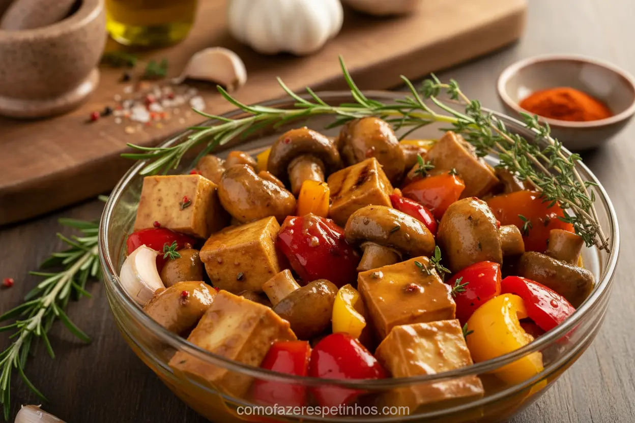 Ideias de espetinhos vegetarianos além do queijo com marinada