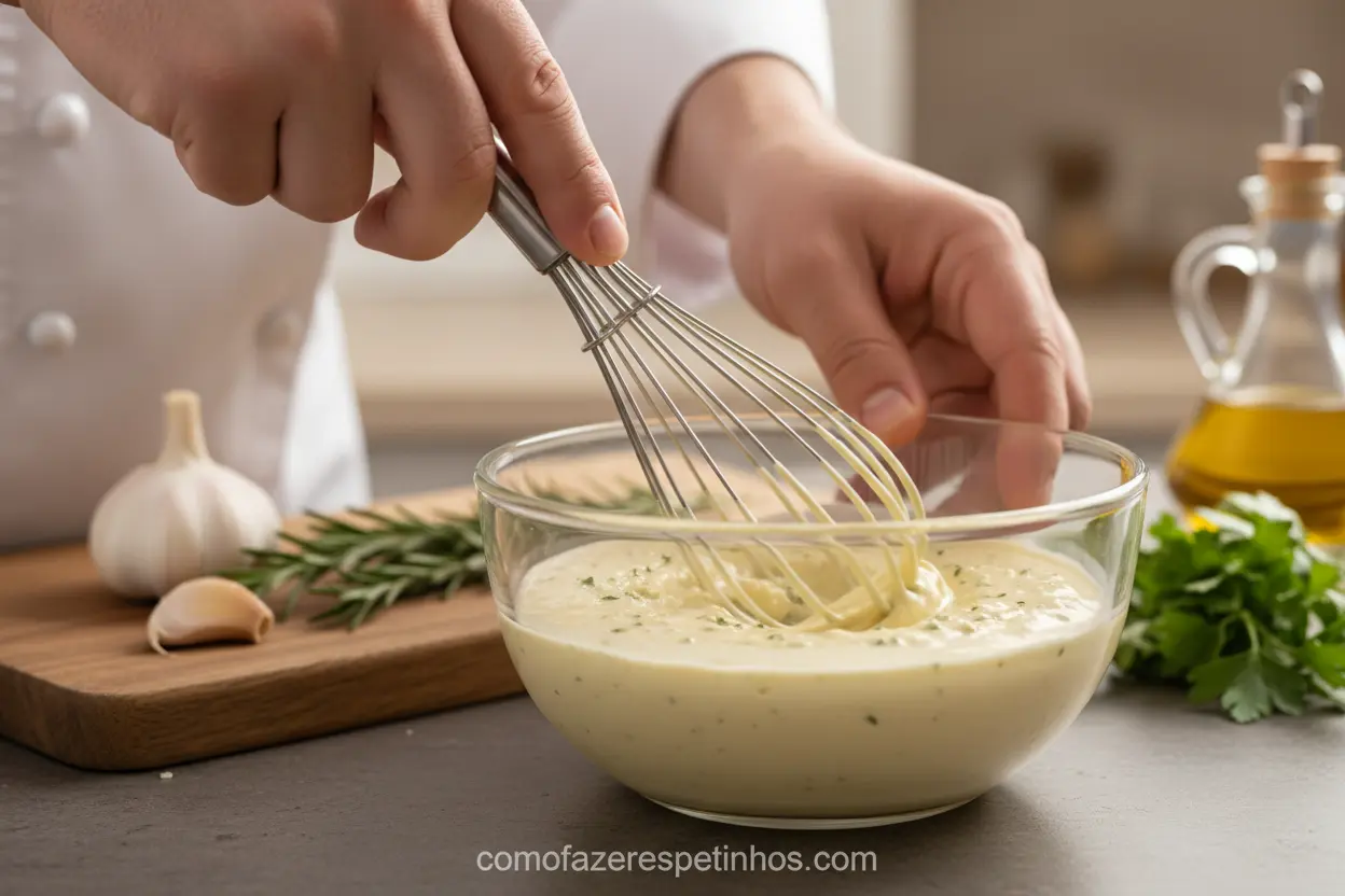 Preparando molho de alho cremoso