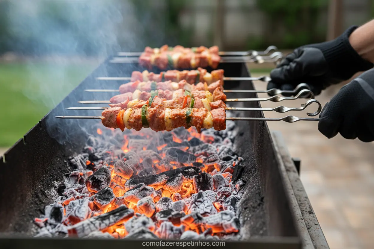 Como não queimar o espeto de madeira controlando a brasa