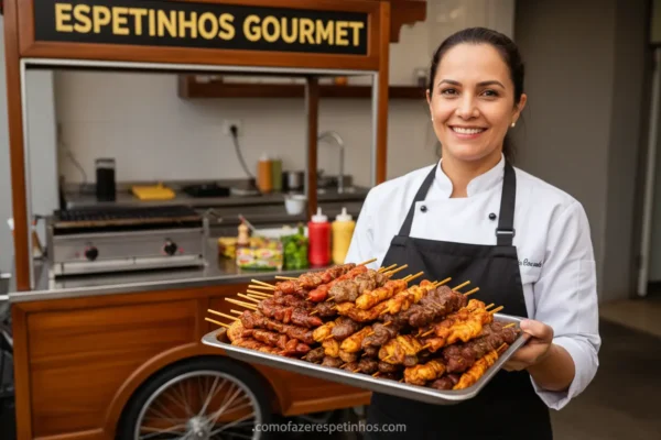 Homem sorrindo com espetinhos, representando um negócio MEI de sucesso.