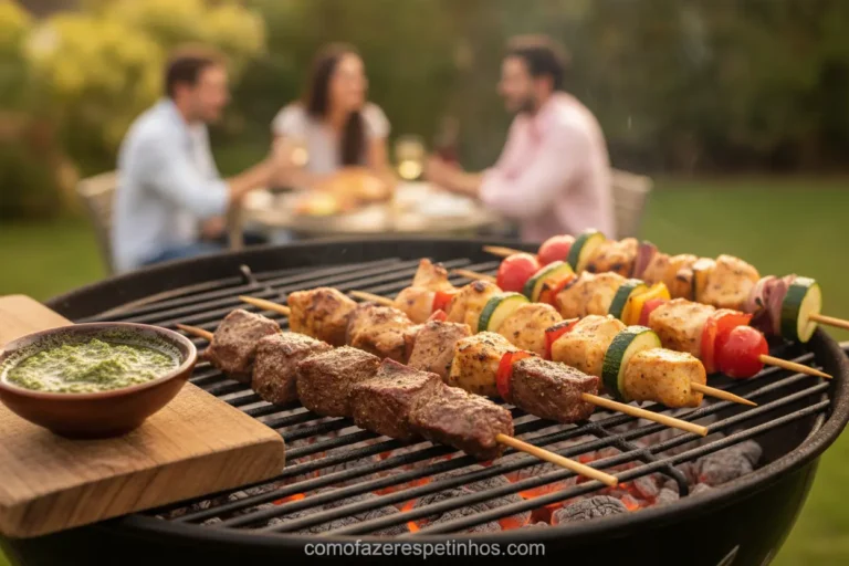 Molho Pesto para Espetinhos! O segredo que vai transformar seu churrasco 1 Espetinhos variados com molho pesto caseiro