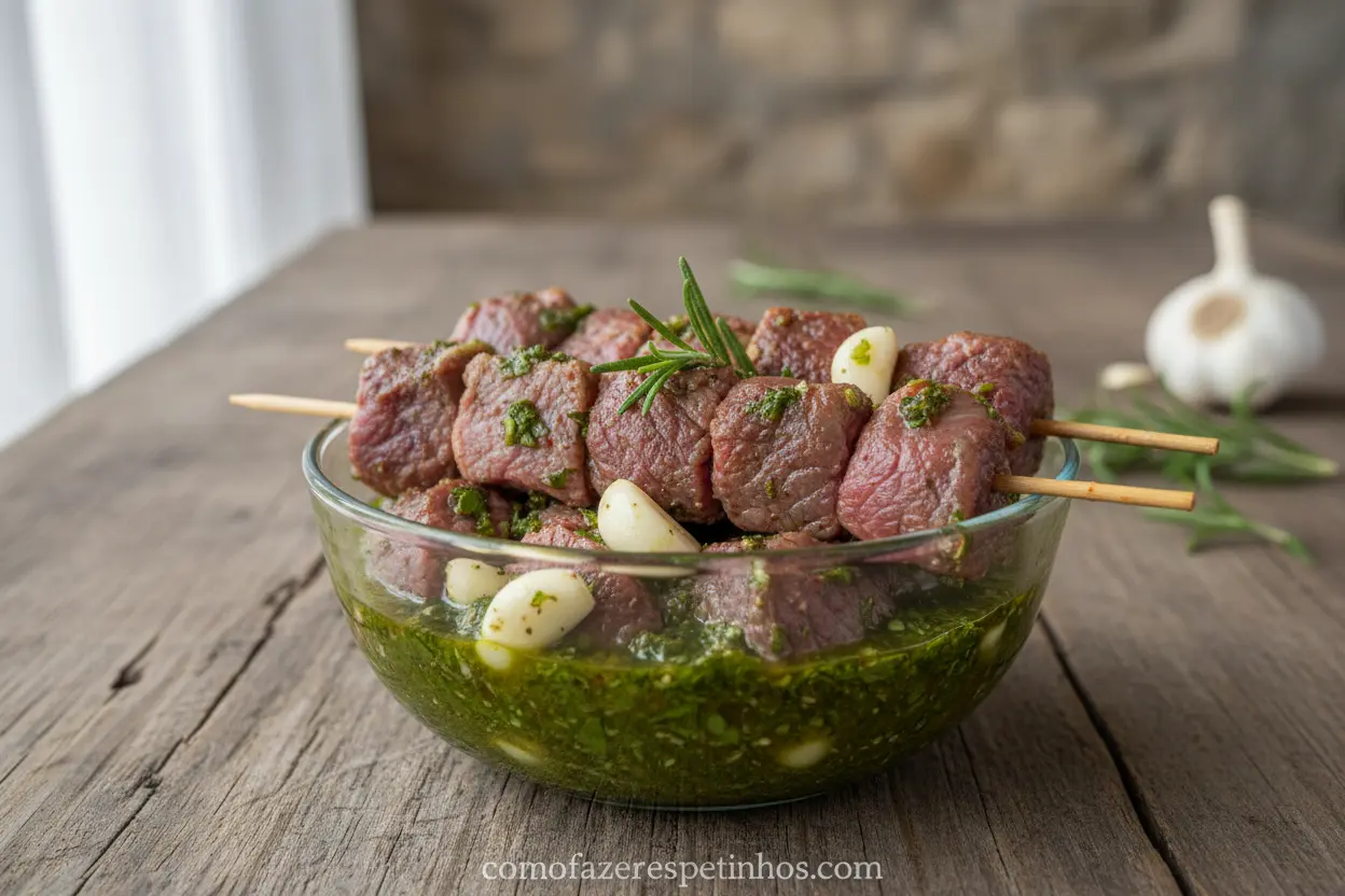 Espetinhos de carne bovina com chimichurri