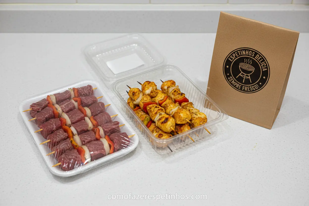 Tipos de embalagens para vender espetinhos