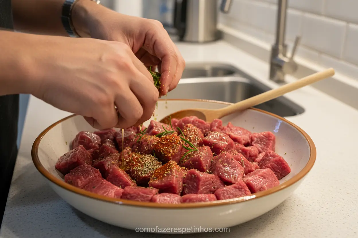 Cortes de alcatra marinando