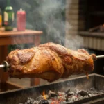 Costela desossada no espeto assando na brasa