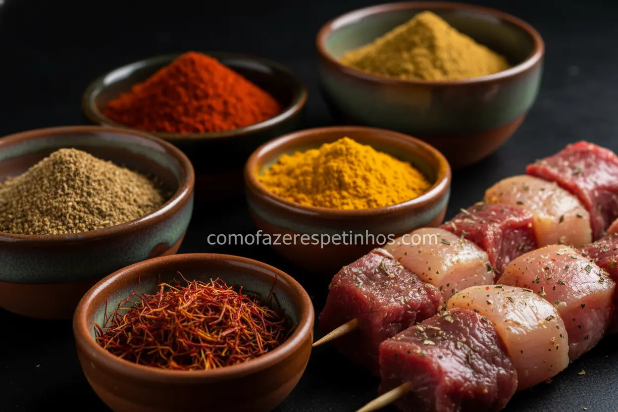 Especiarias exóticas para temperar espetinhos