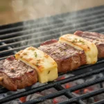 Espetinho de maminha com provolone grelhado