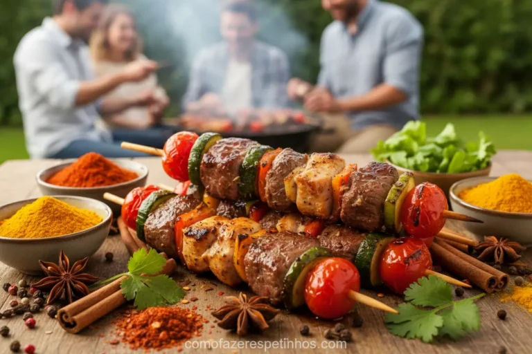 Espetinhos grelhados com temperos exóticos