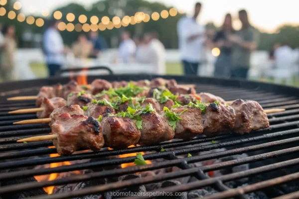 Espetinhos de carne de avestruz na churrasqueira