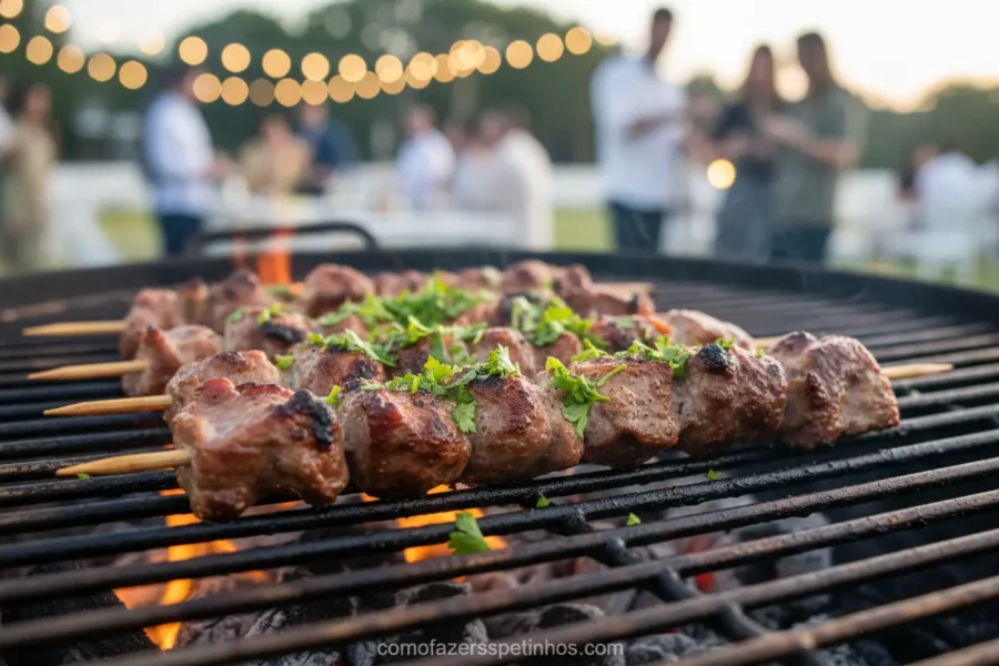 Espetinhos de carne de avestruz na churrasqueira