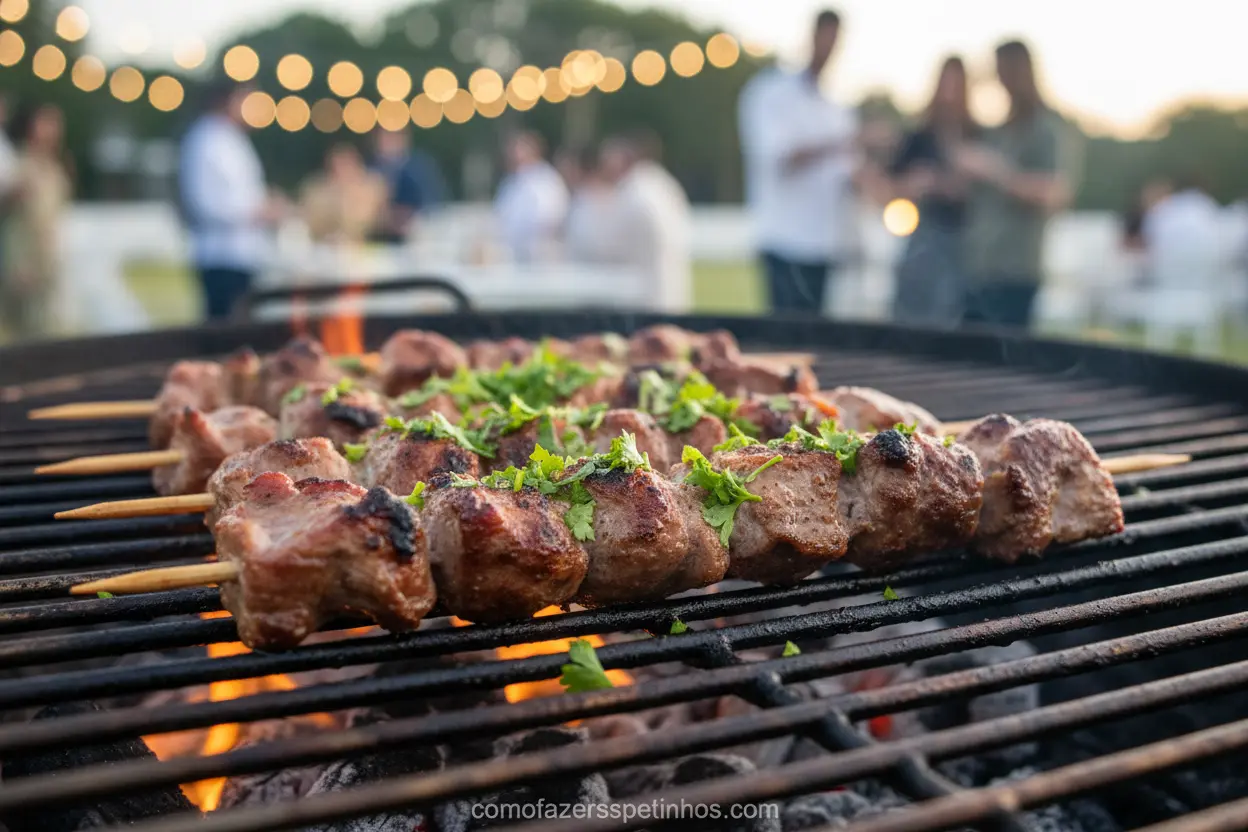 Espetinhos de carne de avestruz na churrasqueira