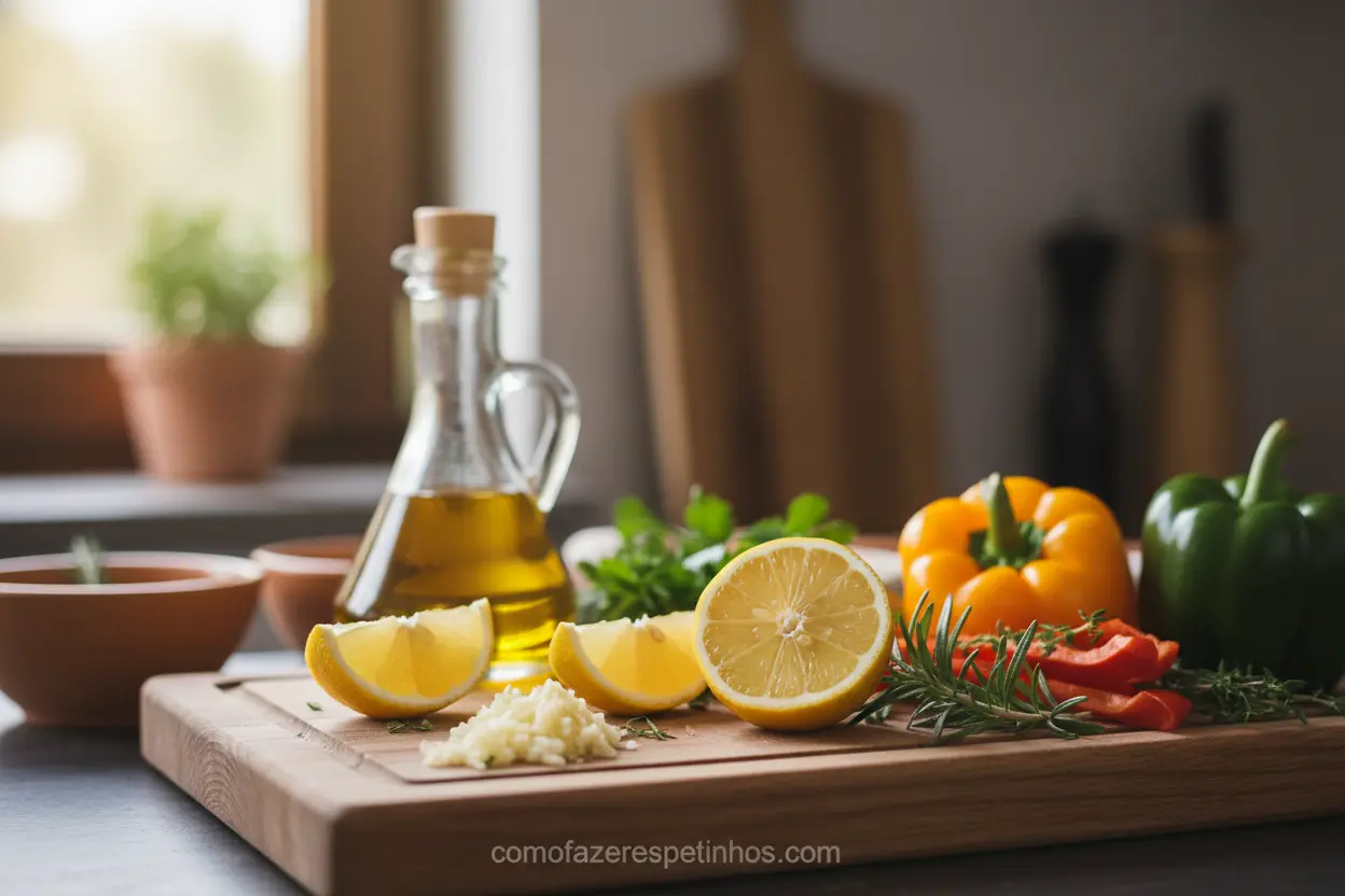 Ingredientes Frescos para Marinadas Ingredientes essenciais para marinadas de espetinhos