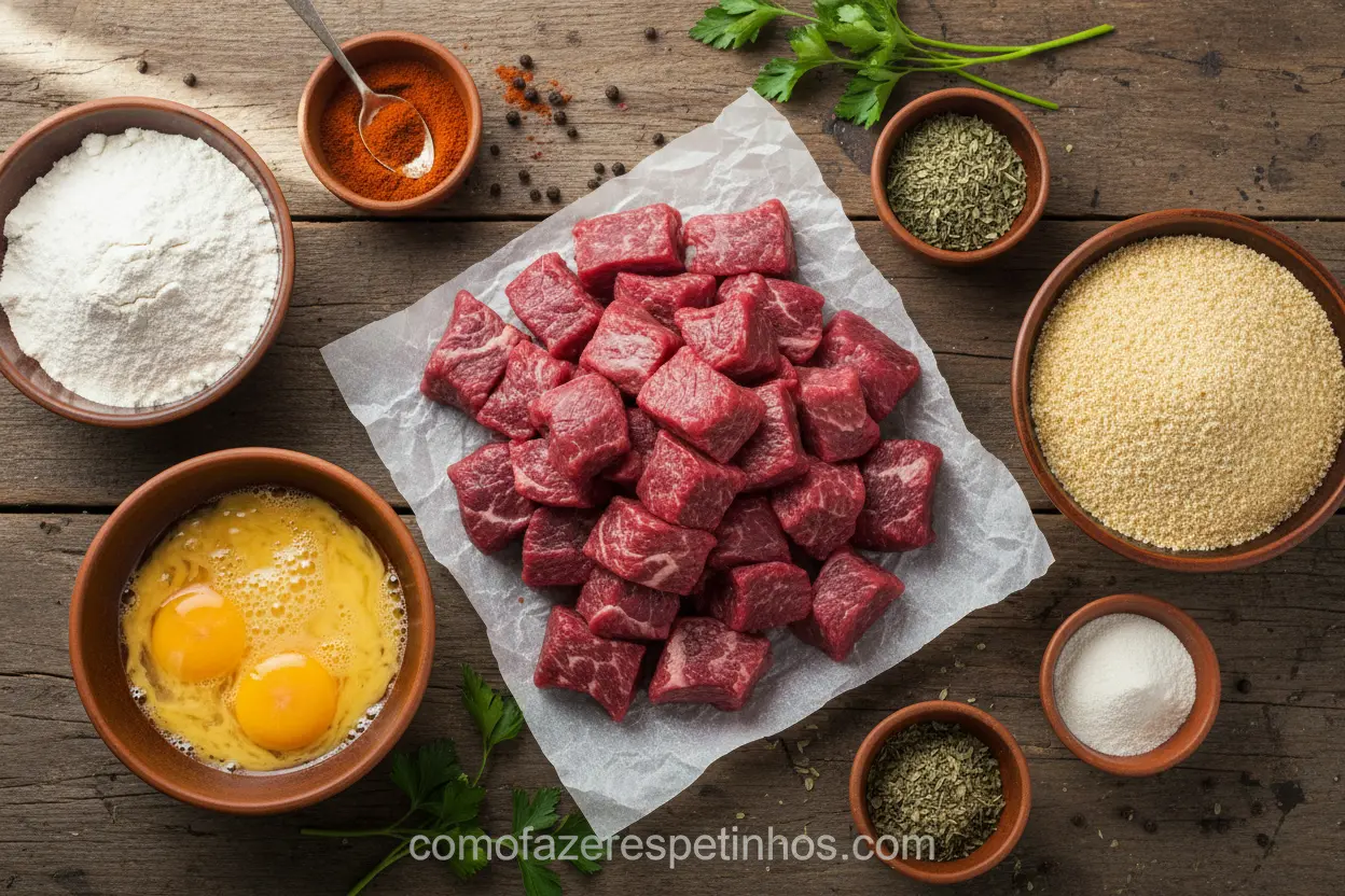 Ingredientes frescos para espetinho de carne