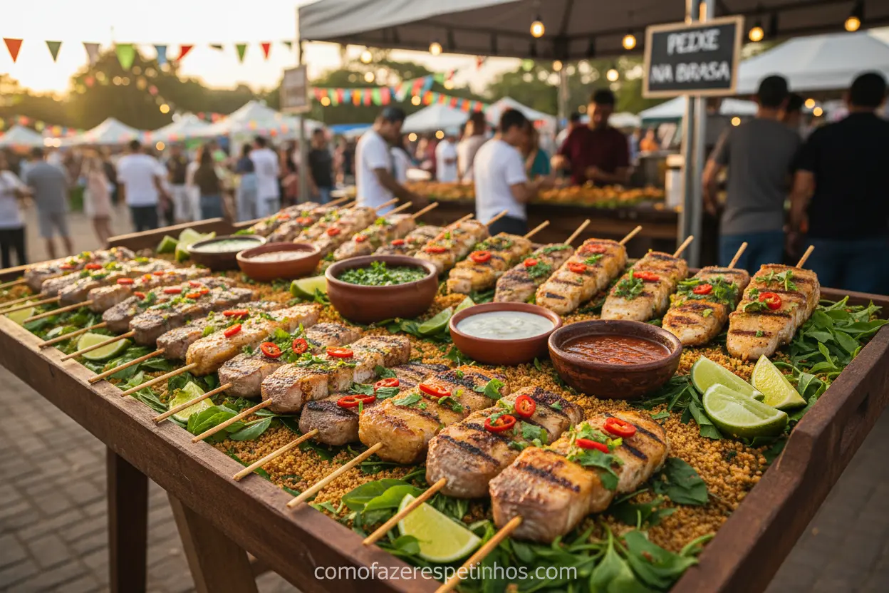 Espetinhos de pirarucu para vender