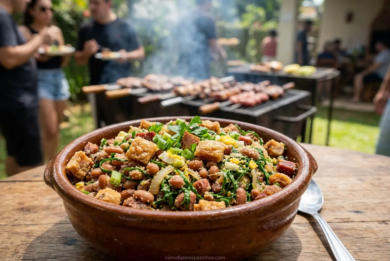 Feijão tropeiro para acompanhar carne em tigela rústica