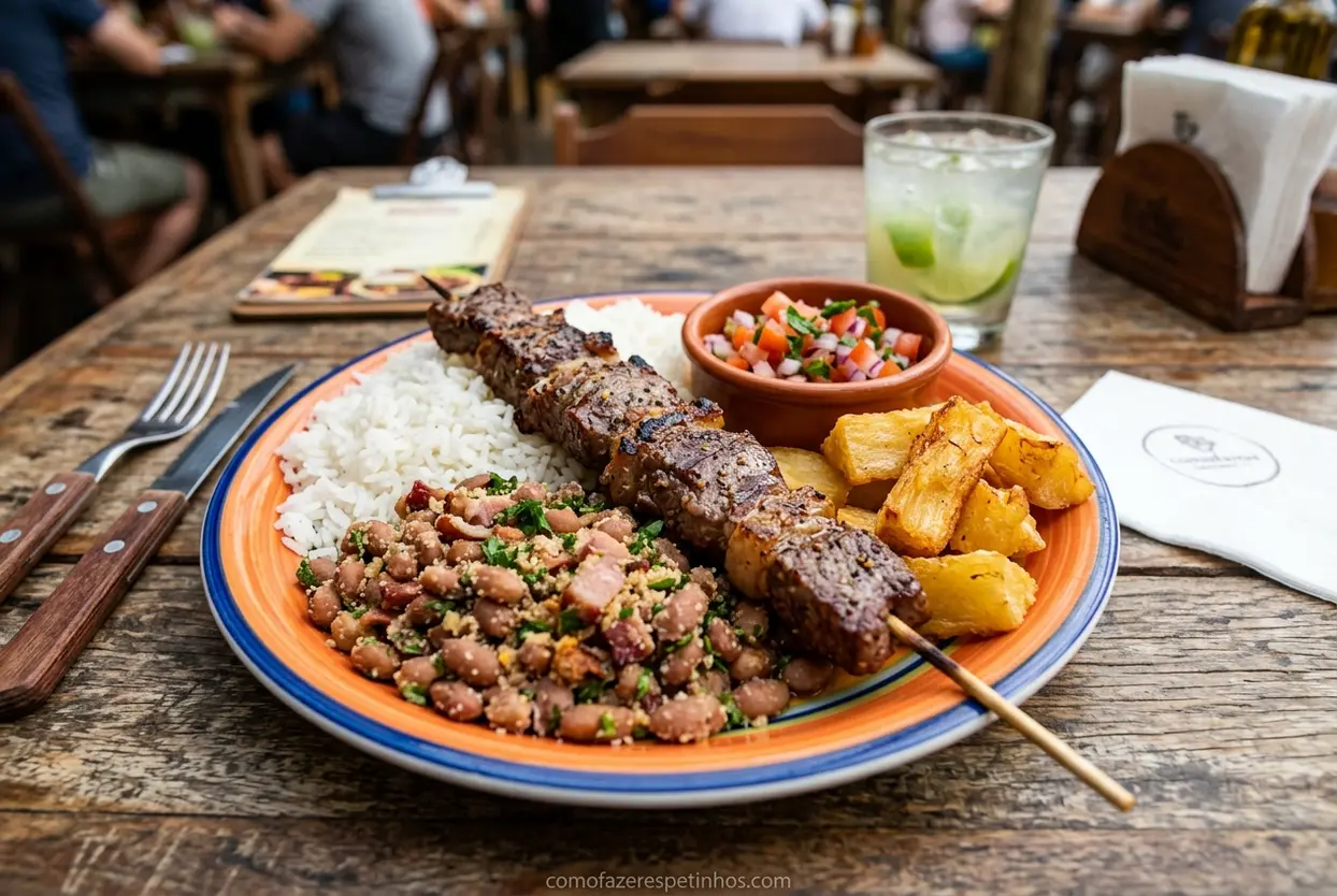 Jantinha goiana completa com espetinho de carne