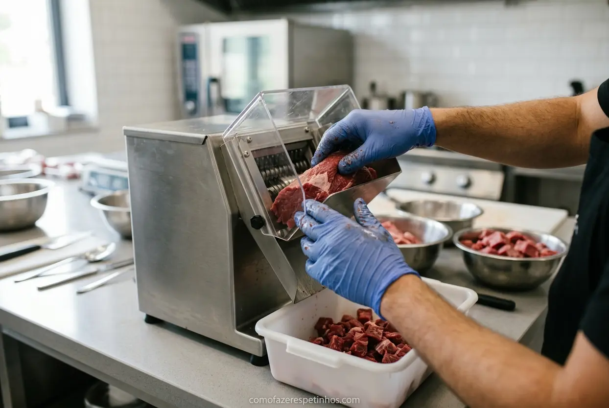 Operando máquina de cortar carne