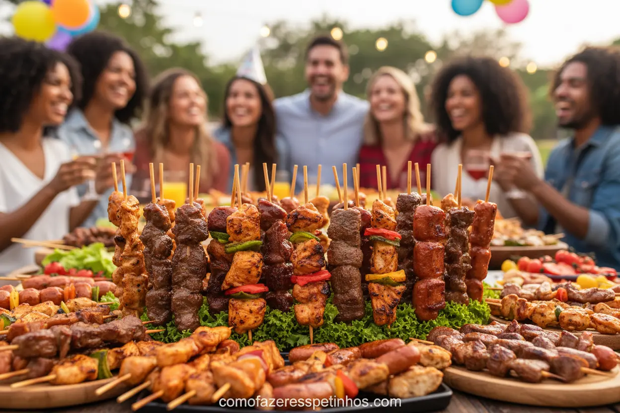 Mesa de rodízio de churrasquinho com espetinhos variados