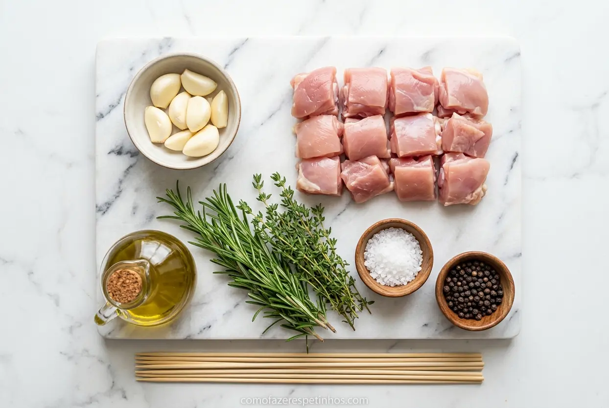 Ingredientes para espetinhos de frango