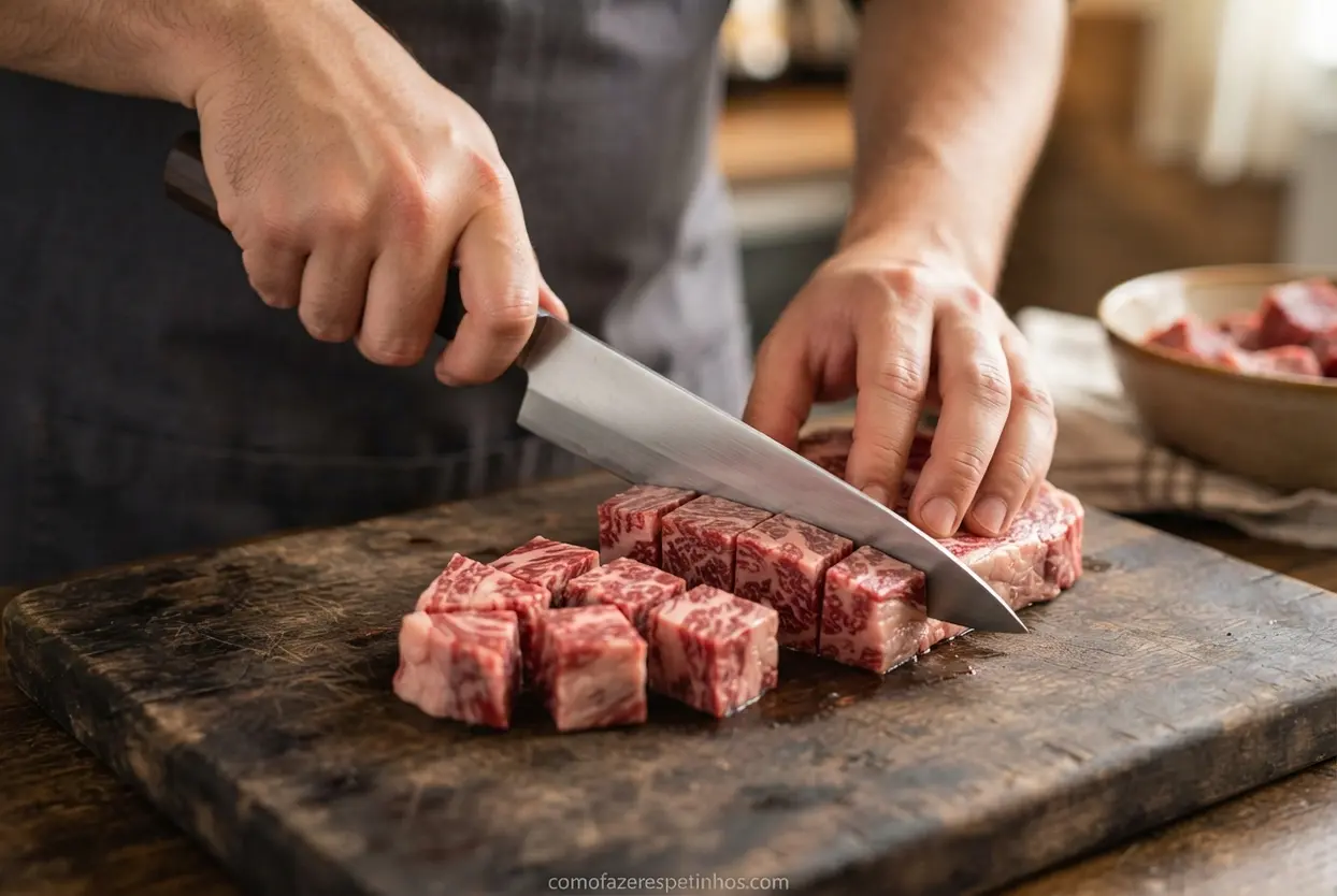 como cortar carne ancho para espetinho