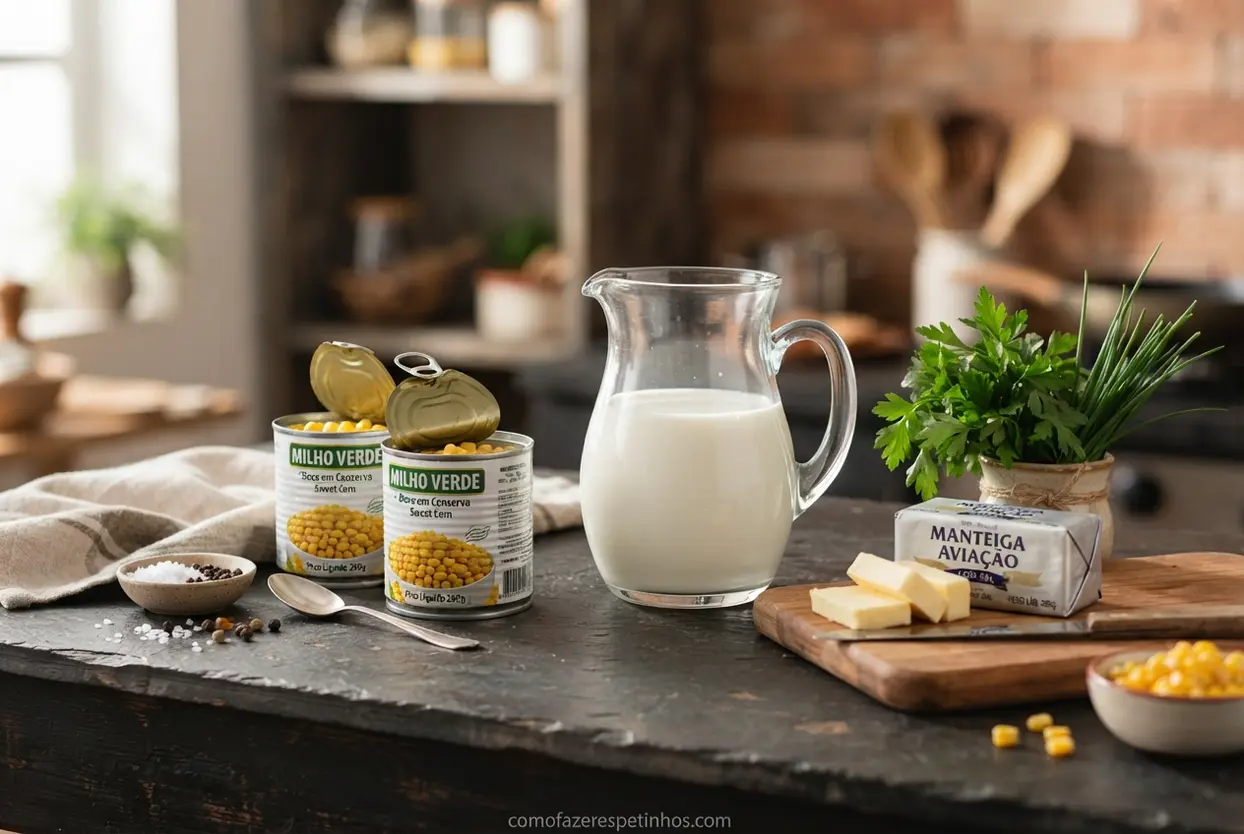 ingredientes frescos para receita de creme de milho