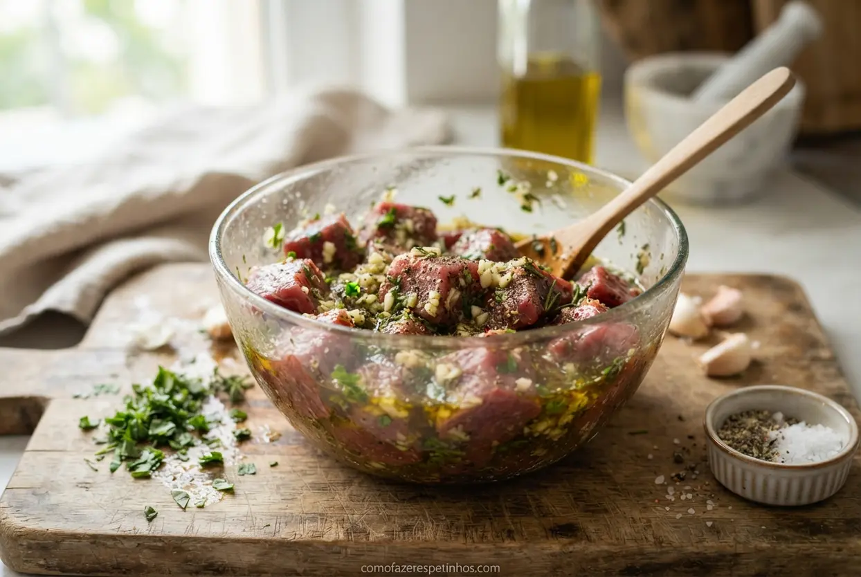 carne temperada para espetinho de rua